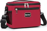 BEIMILY Lunch Box for Men/Women,Small Insulated Lunch Bag,Reusable LunchBox for work Picnic Hiking Beach,Leakproof Soft Cooler Tote Bag Organizer with Adjustable Shoulder Strap for Adults(Red)