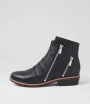 New Django & Juliette Lizzoe Black Leather Ankle Boots Womens Shoes Casual