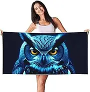 JHLMN Microfiber Sand Free Beach Towel Thin Quick Dry Super Absorbent Large Lightweight Towels Ultra Soft Bath Towels Blue Owl Compact Gym Towel for Adult Travel Camping Gift