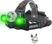 Upgrade Rechargeable Headlamp, 3 Modes 5000 Lumen White Green LED Head Lights, Built-in 8000mAh Batteries Flashlight, USB Waterproof Headlight for Hunting, Fishing, Camping