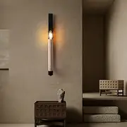 Classic Wall lamp, Modern Stone Wall Sconce Lighting Yellow Terrazzo Wall Light Black Base Wall Mount Light Long Linear Bathroom Wall Lamp for Living Room Bedr