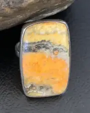 Bumble Bee Jasper Navajo Sterling Silver Ring Size 8 Adjustable 11541