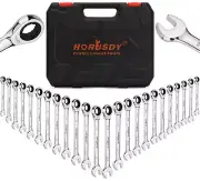 24Pcs Combination Spanner Set Metric SAE 72-Teeth Ratcheting Wrench Set Crv Au