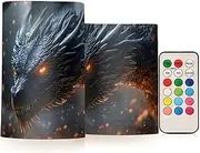 XYMZR Dragon Portrait Fire Flameless Candles with Remote Set of 2 - No Batteries Included, 3” Diameter Battery Candles Flickering with Timer, LED Pillar Votive Candles for Outdoor Indoor