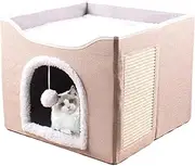 Cat Beds for Indoor Cats - Large House Cat Bed,Cute Kitten Sleeping Tent, Pet Nest Cube with Plush Ball & Scratch Pad, Pet Supplies