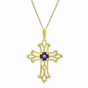 Amethyst Birthstone Cross Pendant in 10K Yellow Gold
