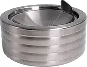 Grooved Silver Classic Metal Ashtray with a Lid for Cigarettes - Windproof Outdoor Ashtrays Can Patio Outdoor Indoor Decorative Fancy Ash Tray