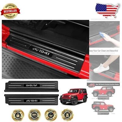 Carbon Fiber Texture Door Sill Protectors for Jeep JL JLU Gladiator JT 2018-2025
