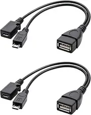 2 Pack 2-in-1 Micro USB Adapter with Power for Fire Stick 4K, OTG Power Cable, External Hard Drives, USB Card Readers, Game Controllers, PlayStation Classic - Universal Charging and Data Adapter
