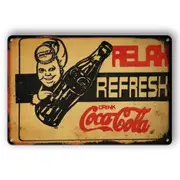 2x Tin Sign Coca Cola Refresh Coca-cola Drink Rustic Decorative Vintage