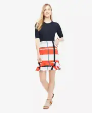 NWT Ann Taylor Picnic Striped Flounce Skirt Linen/Rayon Ivory/Orange 14 18