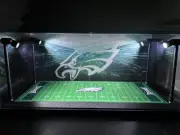 Philadelphia Eagles Custom 2 Mini Helmet display case with LED lights