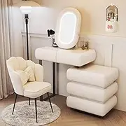 Vanity Desk with Mirror,Telescopic Dresser with 5 Drawers and 1Chair,3 Lighting Modes,Makeup Vanity Table Lots Storage,Gifts for Girls(C,White_120CM)