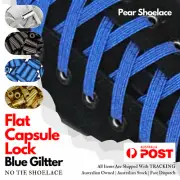 Blue Glitter No Tie Shoelaces Flat Capsule Lock Laces Kids Adult UniSex FCL7MM
