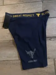 Under Armour UA Project Rock Compression Shorts Navy Blue Yellow Sz M $45
