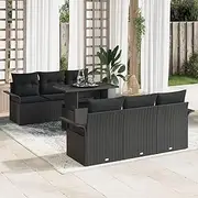 Black Poly Rattan Sofa Set - Outdoor Lounge, Reading Rest Chair with Soft Cushions for Balcony, Garden - Seats Six People Comfortably