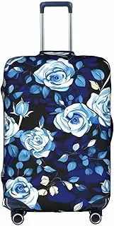 [pvinnk] Blue Flower Pattern Roses Print Protective Luggage Cover Elastic Washable Suitcase Travel Gear Protector, White, Medium