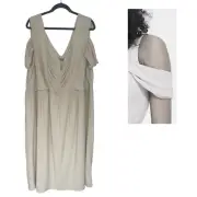 Size 24 3X New Creme/Ivory Ruched Cold Shoulder Midi Dress Wedding Plus Size Nwt