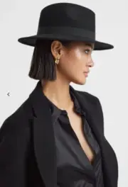 Reiss Womens Ava Black Wool Felt Fedora Hat M/L Italy NWT $115