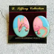 D. Tiffany Collection Cloisonne Pink Armadillo Oval Earrings