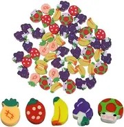 50Pcs Fruit Erasers Colorful Mini Strawberry Pineapple Banana Mushroom Shape Novelty Assorted Eraser for Homework Rewards,Party Favors,Gift Filling Kids Classroom Small Prizes Random Colors