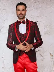 NWT 40R RED MENS SUIT, SLIM FIT, SATIN PANTS, 2 SIDE VENT, FLAT FRONT PANTS,