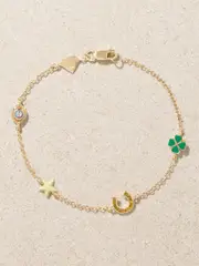 [Alison Lou] Alison Lou - Lucky By The Yard 14-karat Gold, Enamel And Diamond Bracelet - One size One size Gold