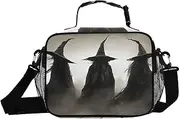 Mysterious Witch Black White Insulated Lunch Box for Women Men - Ideal for Work, Picnics - Includes Adjustable Shoulder Strap