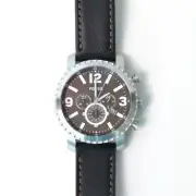 NEW-FOSSIL GAGE SILVER TONE,CHRONO. BLACK LEATHER BAND,BLACK DIAL WATCH BQ2053