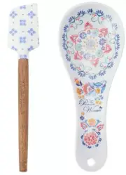 Pioneer Woman Melamine Mazie Spoon Rest & Mini Spatula 2 Piece Set NEW