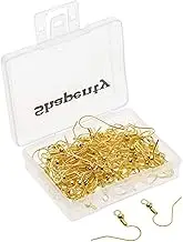 Shapenty Surgical Brass Ball Coil Fish Earring Hooks Clasp Hypo-allergenic Ear Wire Bead Connector Hooks with Large Loop for DIY Jewelry Finding Making, 100PCS/50Pairs Gold