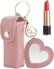 [BNREOZA] 1 Piece Portable Lipstick Bag, Travel Lipstick Bag, Portable PU Leather, Mini Fashion Lipstick Case with Love Pendant for Lipstick, Pink