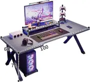 Large Gaming Desk, Black PC Computer Desk, Ergonomic Home Office Desk with Carbo