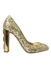 Dolce & Gabbana Gold Sequin Crystal Heels Pumps Women's Shoes Authentic