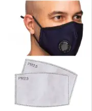 Reusable Face Filter Black Mask Protection Activated Carbon W/ 2 PM2.5 Filters