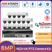 Hikvision 16CH NVR 4K CCTV System Kit 4XZoom 8MP PTZ Camera MIC IR IP Speed Dome