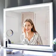 Vanity Mirror with LED Light, Large Lighted Vanity Makeup Mirror for Dressing Table, Tabletop/Wall Light Up Mirror, Smart Touch Screen, 3 Color Modes, 72 * 56.2cm, Silver