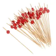 Bamboo Cocktail Toothpicks Red Flat Round Drink Picks Skewer Sticks 200Pcs