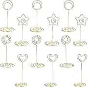 12PCS Novel Place Card Holders, Wedding Table Number Stands, Mini Wire Tabletop Pictures Photo Holder with Heart Shape for Party Banquet Restaurants Office Memo Menu Clips Paper (4 Shaped)