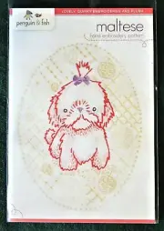 Maltese Embroidery Iron-On Transfer Pattern Penguin & Fish Brand 5" x 4-1/2"