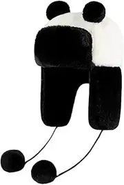 [DOCILA] Fashion Animal Panda Trooper Ear Flap Caps Comfort Feminine Fluffy Ushanka Russian Hats Luxurious Winter Outdoor Hunting Hat (Black)