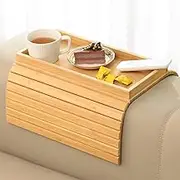 2PCS Sofa Arm Tray, Natural Bamboo Sofa Armrest Tray, Sofa Tray Table for Couch, Armchair Caddy, Anti-Slip Couch Cup Holder for Drinks, Snack, Phone and Remote, Flexible and Foldable