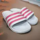 Adidas Adilette Aqua Slides Women Size 9 White Pink Stripes Slip-On Pool Shower