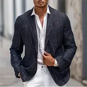 Men's 100% Linen Blazer Lightweight Jacket Outdoor Casual Without Lining Classic Timeless Chic Modern Spring Fall Linen Vertical Stripes Artistic Style Cla