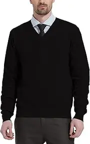 [Kallspin] Men's Knitted Cashmere Wool Blend V-Neck Long Sleeve Comfort Fit Pullover