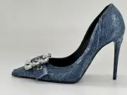 Dolce & Gabbana Distressed Patchwork Denim Crystal Jewel Pumps Heels Shoes $1275