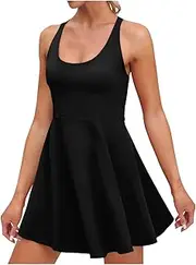 [Suhorseful] Womens Tennis Dress, Workout Dress with Built-in Bra & Shorts Pockets Summer Dress for Golf Casual Romper Short Sundress