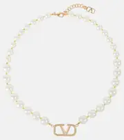 [Valentino] Valentino VLogo faux pearl necklace One Size white