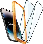 SPIGEN AlignMaster Full Cover for iPhone 14 Pro Screen Protector, Easy Application Auto Alignment Technology Installation Tray Oleophobic Coating 9H Tempered Slim Glass [2-Pack] - Black