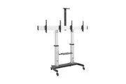 BRATECK Dual Screen Aluminum Height-Adjustable TV Cart with Media Shelf for 37'-60' TVs Up to 50kg VESA 200x200,300x200,300x300,400x300,400x200,